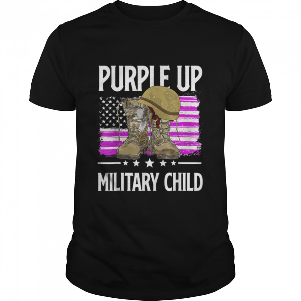 April Purple Up Month Of Military Child Boots American Flag T-Shirt B09VZ1J8KT