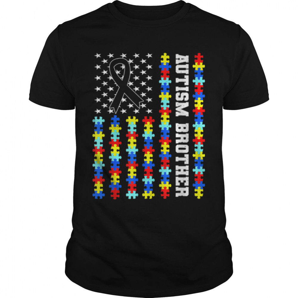 Autism Brother Puzzle USA Flag Autism Awareness Family T-Shirt B09VYZDL23