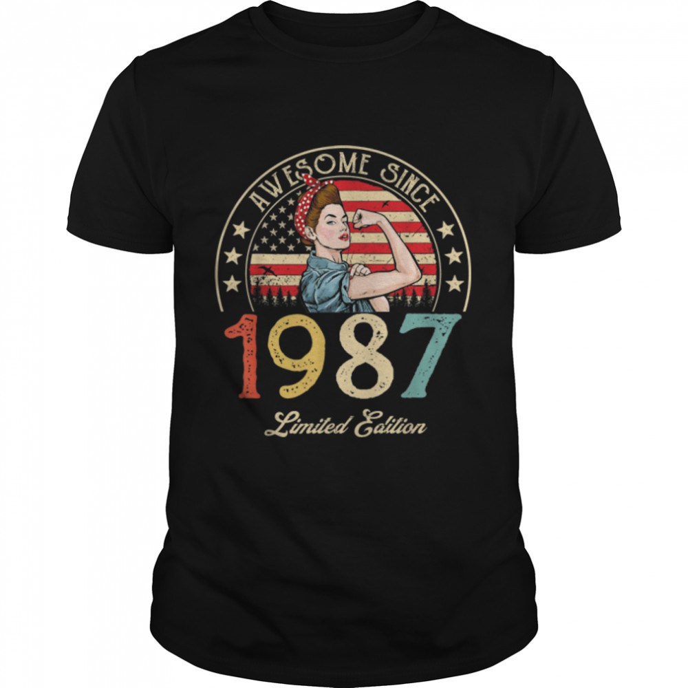 Awesome Since 1987 Vintage 1987 35th Birthday 35 Years Old T-Shirt B09VYYH7MR