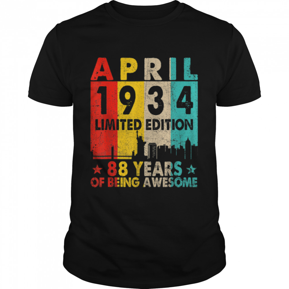 Awesome Since April 1934 88th Birthday Vintage Retro T-Shirt B09VZ471NZ