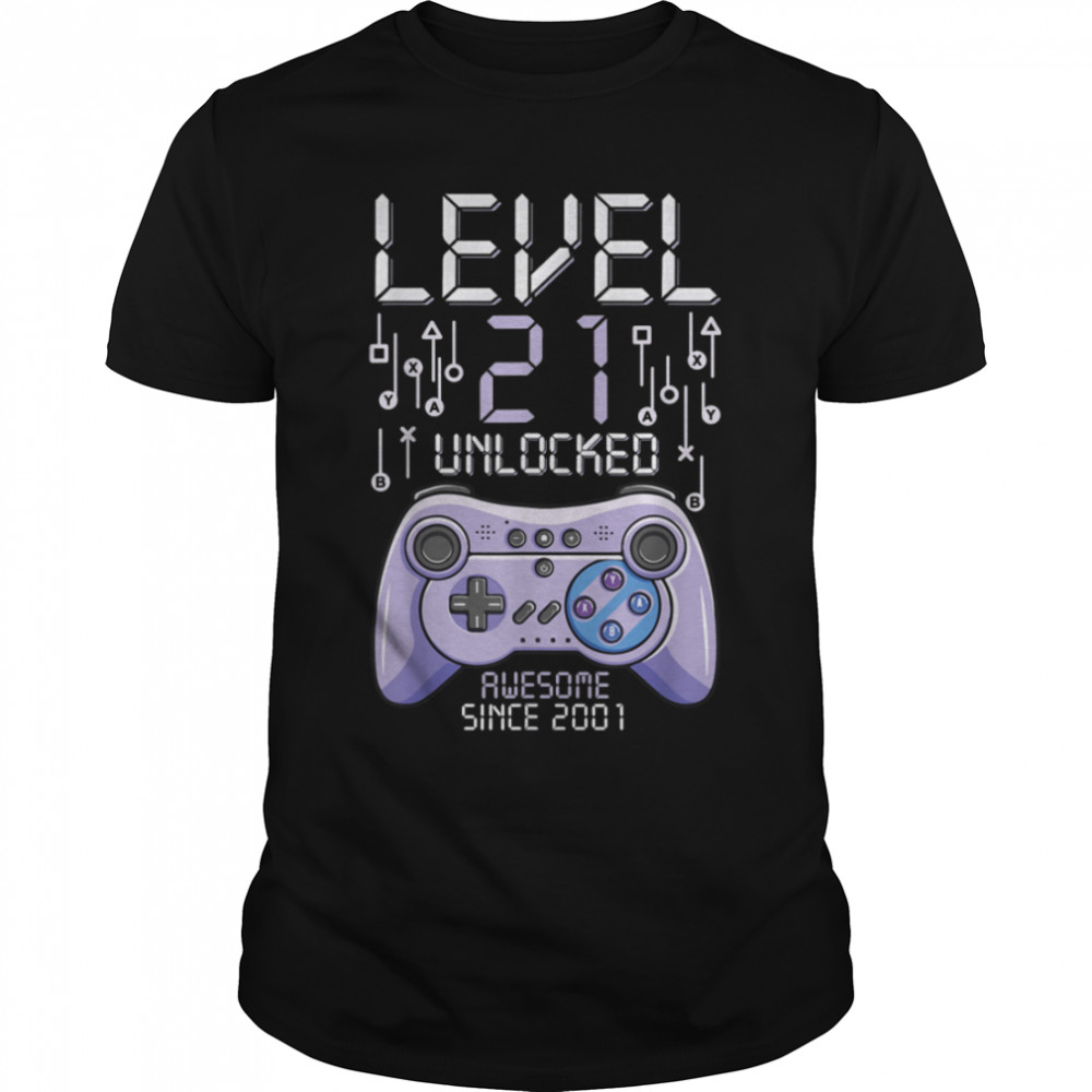 Birthday Gamer Level 21 Years Unlocked Awesome Since 2001 T-Shirt B09Vywfg8F