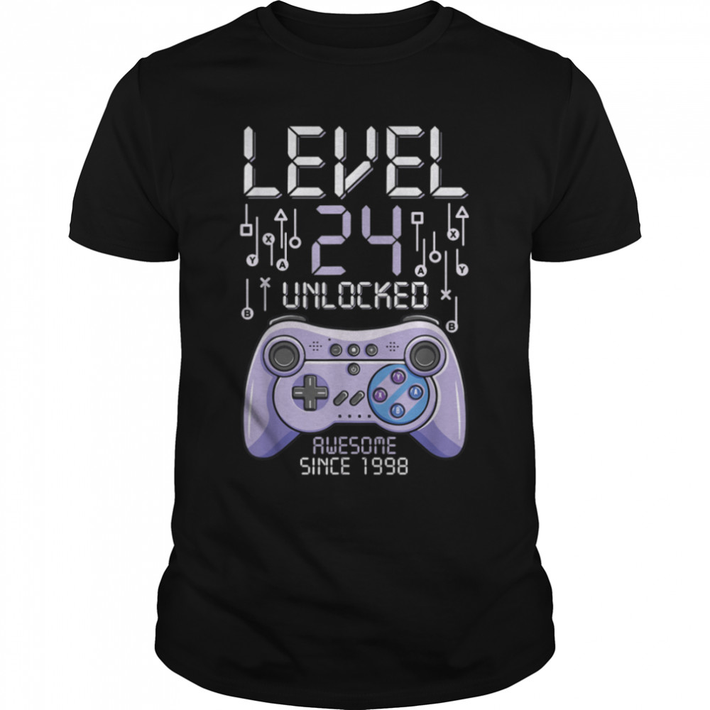 Birthday Gamer Level 24 Years Unlocked Awesome Since 1998 T-Shirt B09Vywcjk1