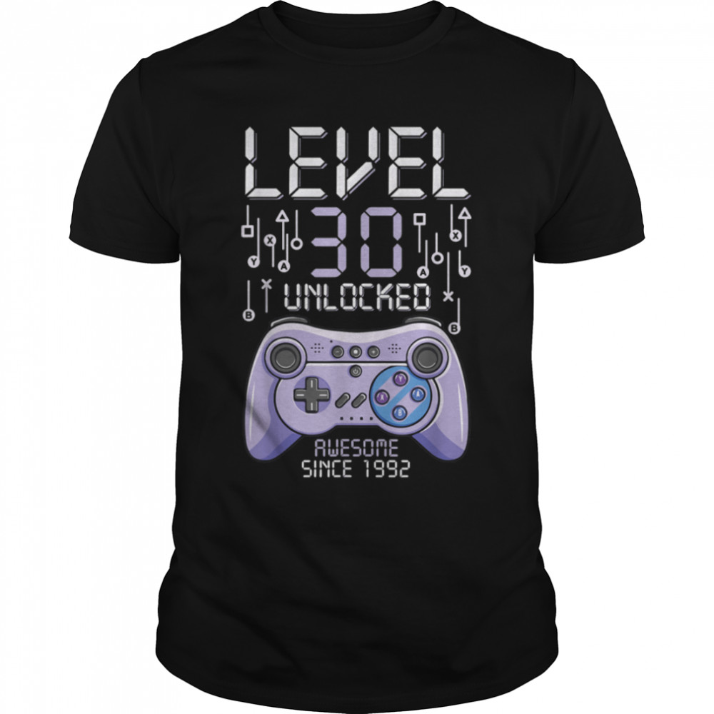 Birthday Gamer Level 30 Years Unlocked Awesome Since 1992 T-Shirt B09Vywjd3L