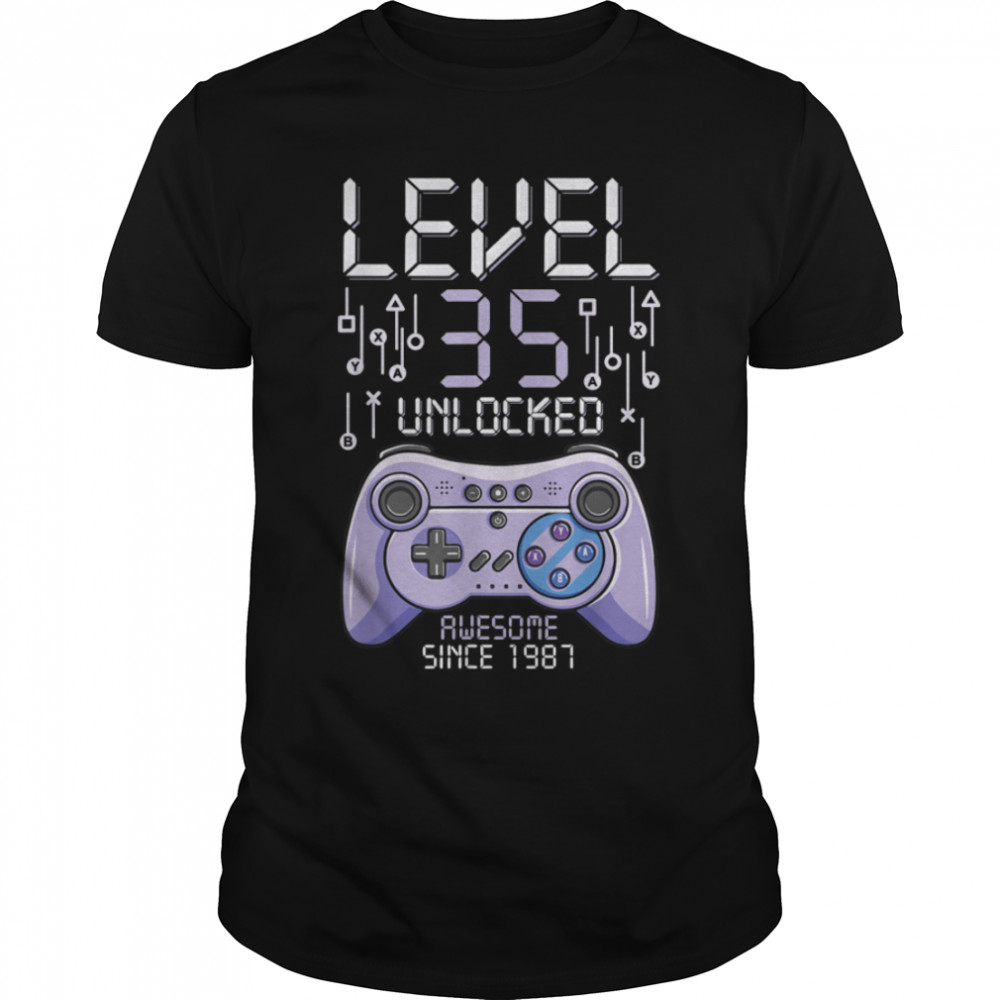 Birthday Gamer Level 35 Years Unlocked Awesome Since 1987 T-Shirt B09Vywm7Jh