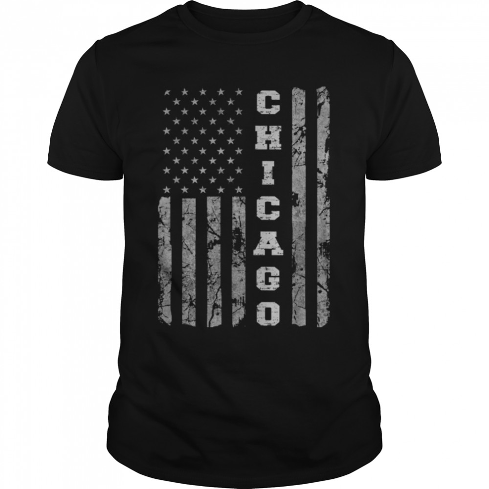 Chicago, Illinois, American Flag T-Shirt B09Vyxhpzh