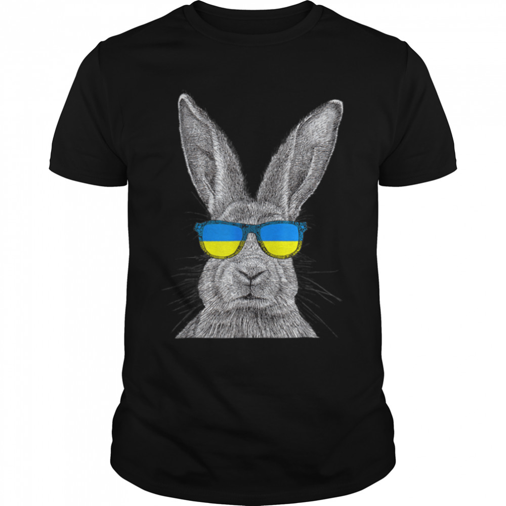 Cute Bunny Face Wearing Glasses Ukraine Flag Easter Day T T-Shirt B09VYYBV23