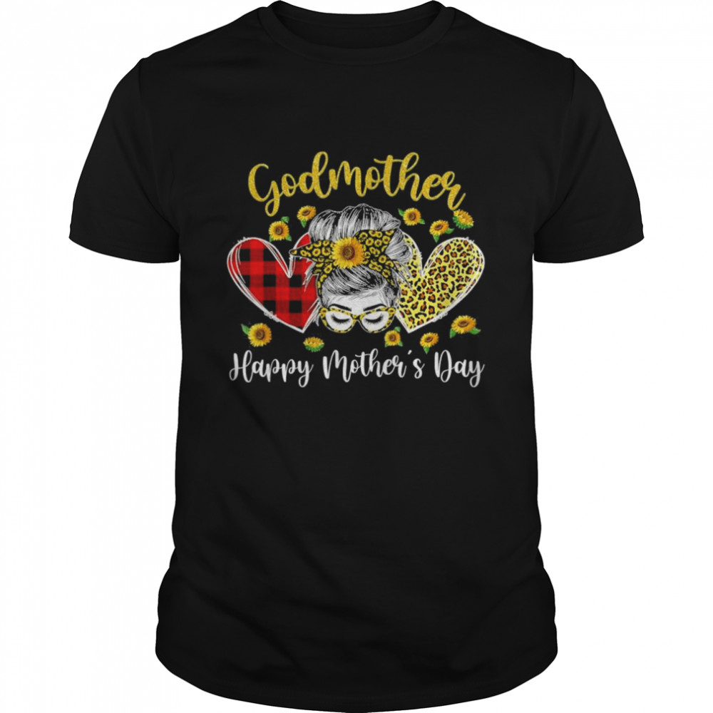 Godmother Messy Bun Sunflower Heart Mother’s Day Shirt