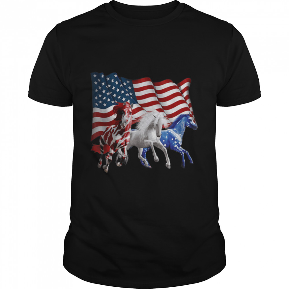 Independence Day America Horses July Of 4Th American Flag T-Shirt B09Vyxzt1P
