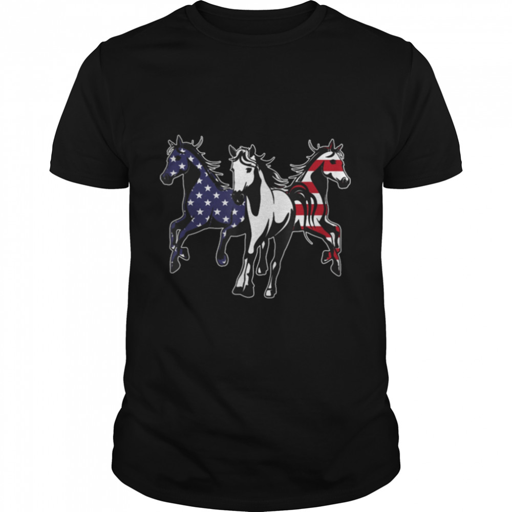 Independence Day America Horses July Of 4Th American Flag T-Shirt B09Vyyzf5X
