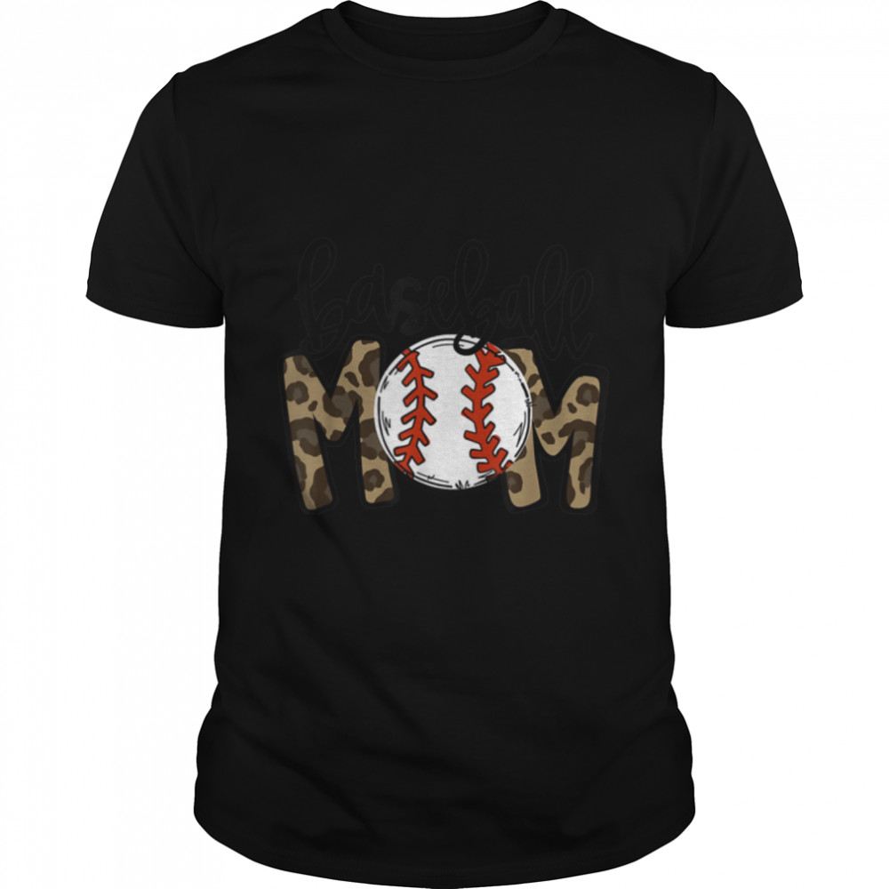 Leopard Baseball Mom Game Day Vibes T-Ball Mom Mother'S Day T-Shirt B09Vyty9Gp