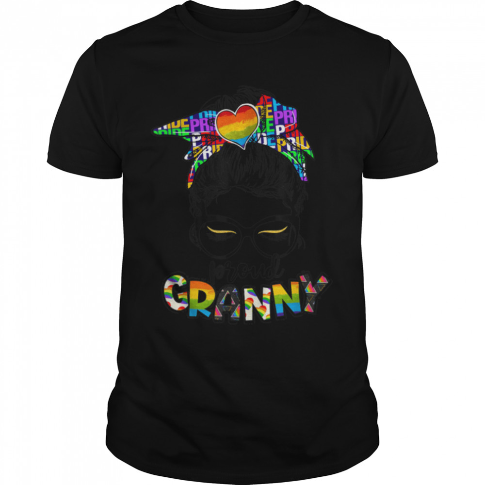 LGBT Support Rainbow Messy Bun Proud Granny LGBT Pride T-Shirt B09VYYCNQS
