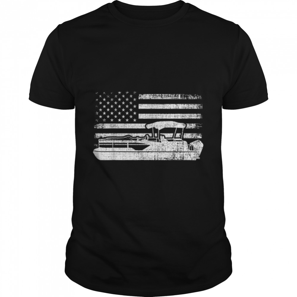Vintage American Flag Usa Pontoon Boat Captain Boating T-Shirt B09Vyxwly3