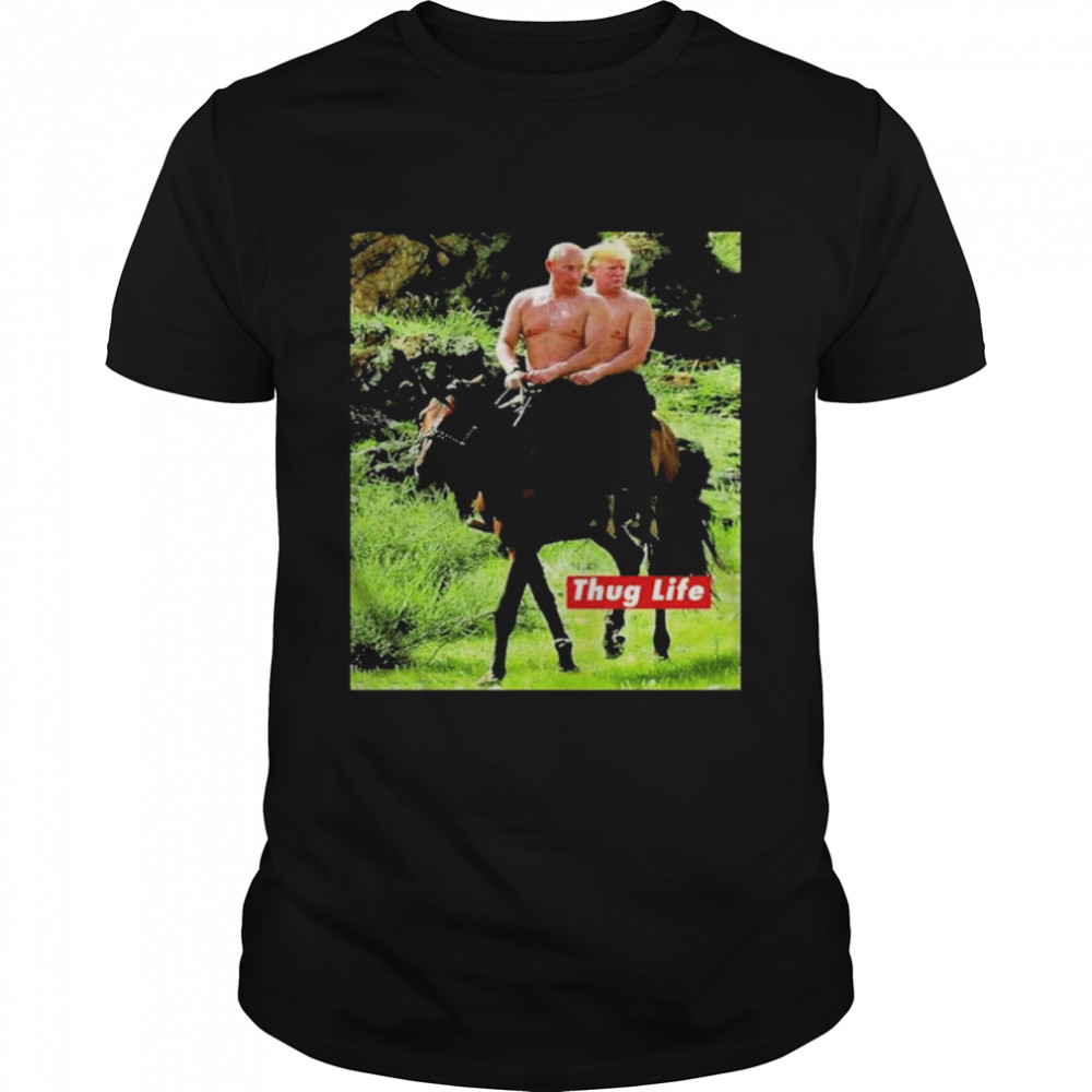 Russian putin riding a horse with Donald Trump shirt