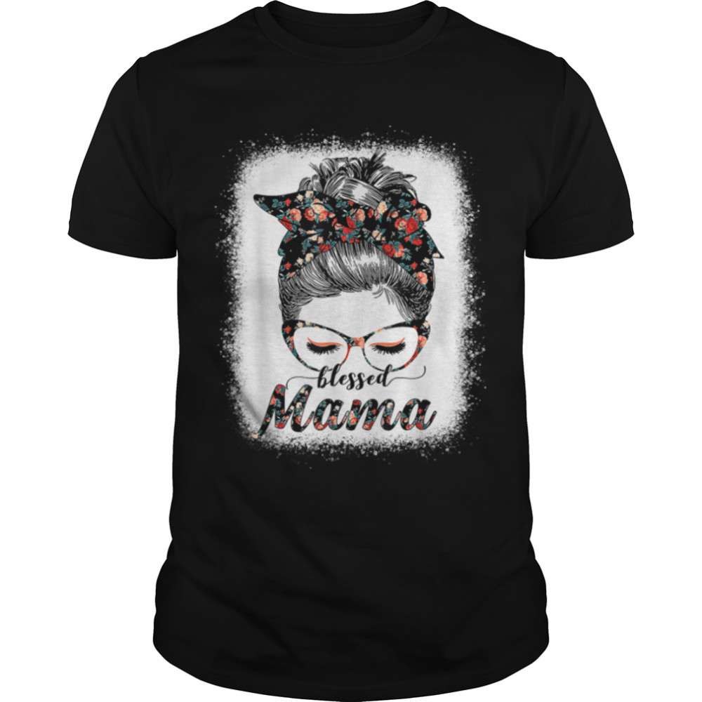 Blessed Mama Messy Bun Women Happy Easter, Mother's Day T-Shirt B09W5JBBKT