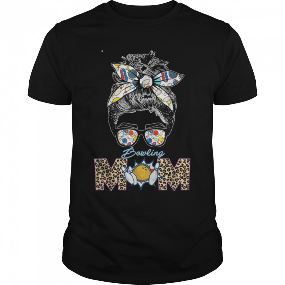 Bowling Mom Cute Leopard Print Women Mama Funny T-Shirt B09W5Kcxdf