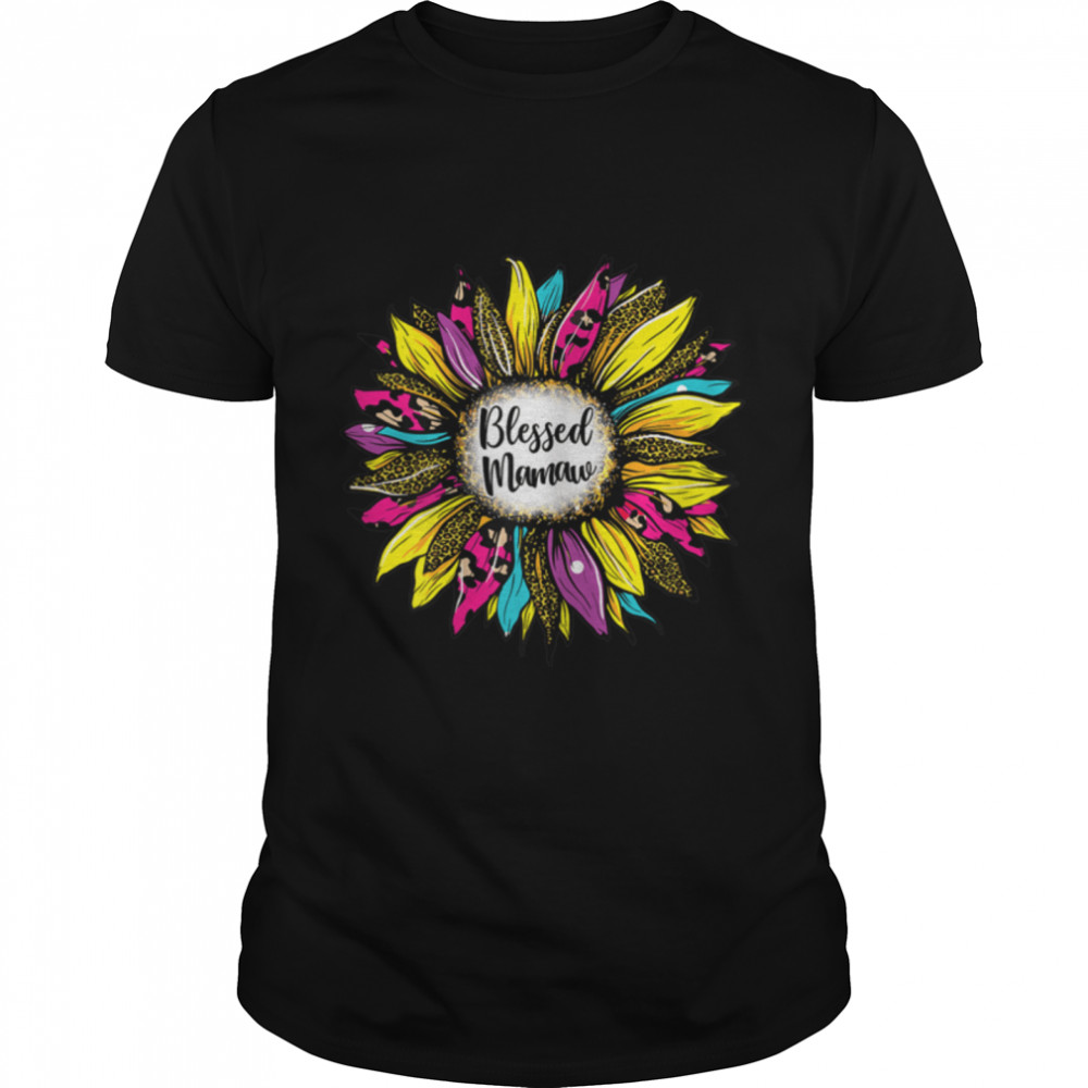 Womens Leopard Blessed Mamaw Sunflower Mom Life Mother'S Day Women T-Shirt B09W5Jtpwp