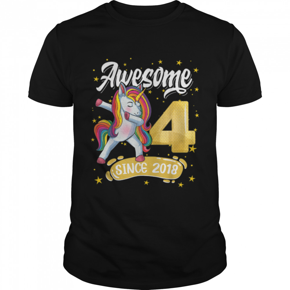 4 Year Old Kids Awesome Girls Dabbing Unicorn T-Shirt B09W8Hrmdl