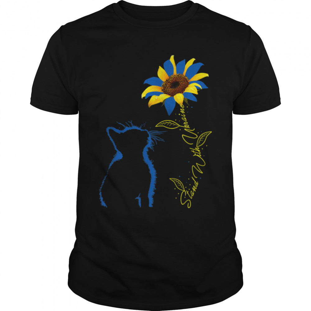 Cat Sunflower Ukraine Shirt I Stand With Ukraine Peace Love T-Shirt B09W8Njgbv