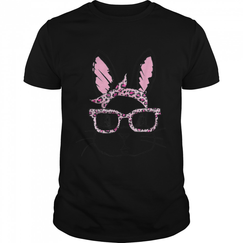 Cute Bunny Face Leopard Glasses Headband Happy Easter Day T-Shirt B09W8L6Vqr