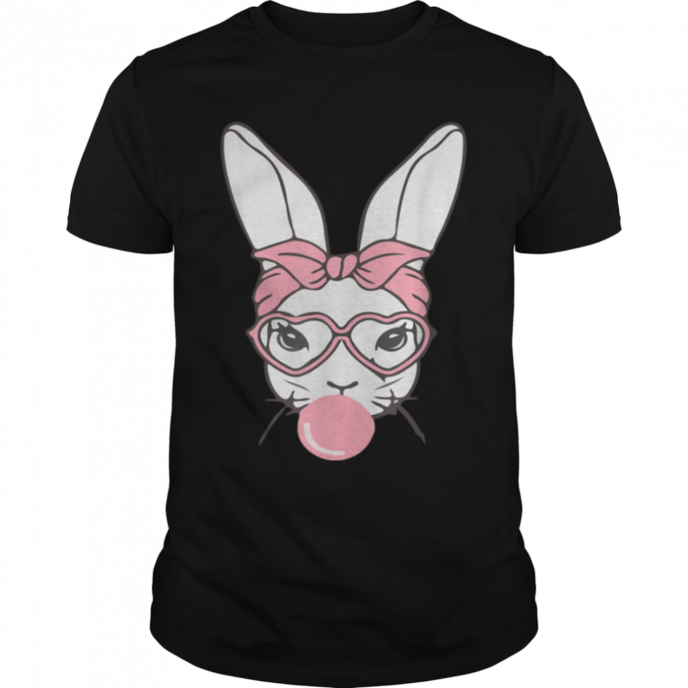 Cute Bunny Face Leopard Glasses Headband Happy Easter Day T-Shirt B09W8Lpr93