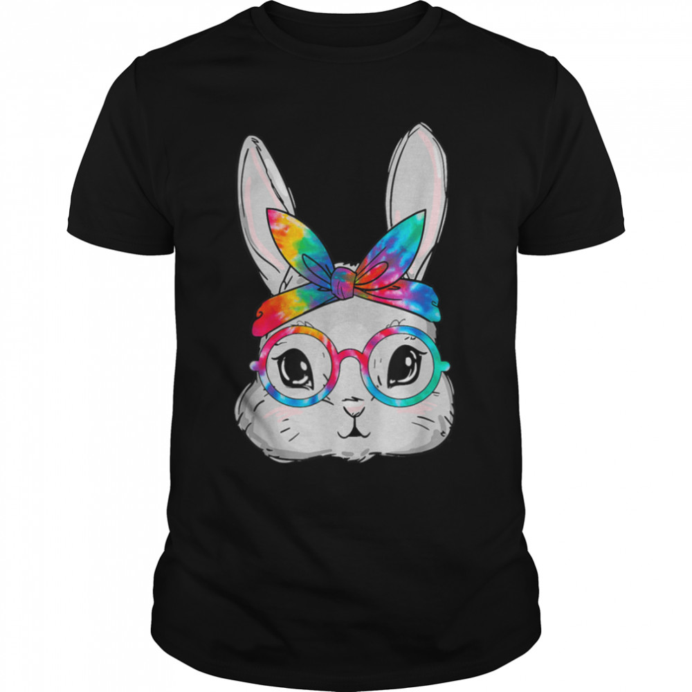 Cute Bunny Face Tie Dye Glasses Headband Happy Easter Day T-Shirt B09W5Zl6Tj