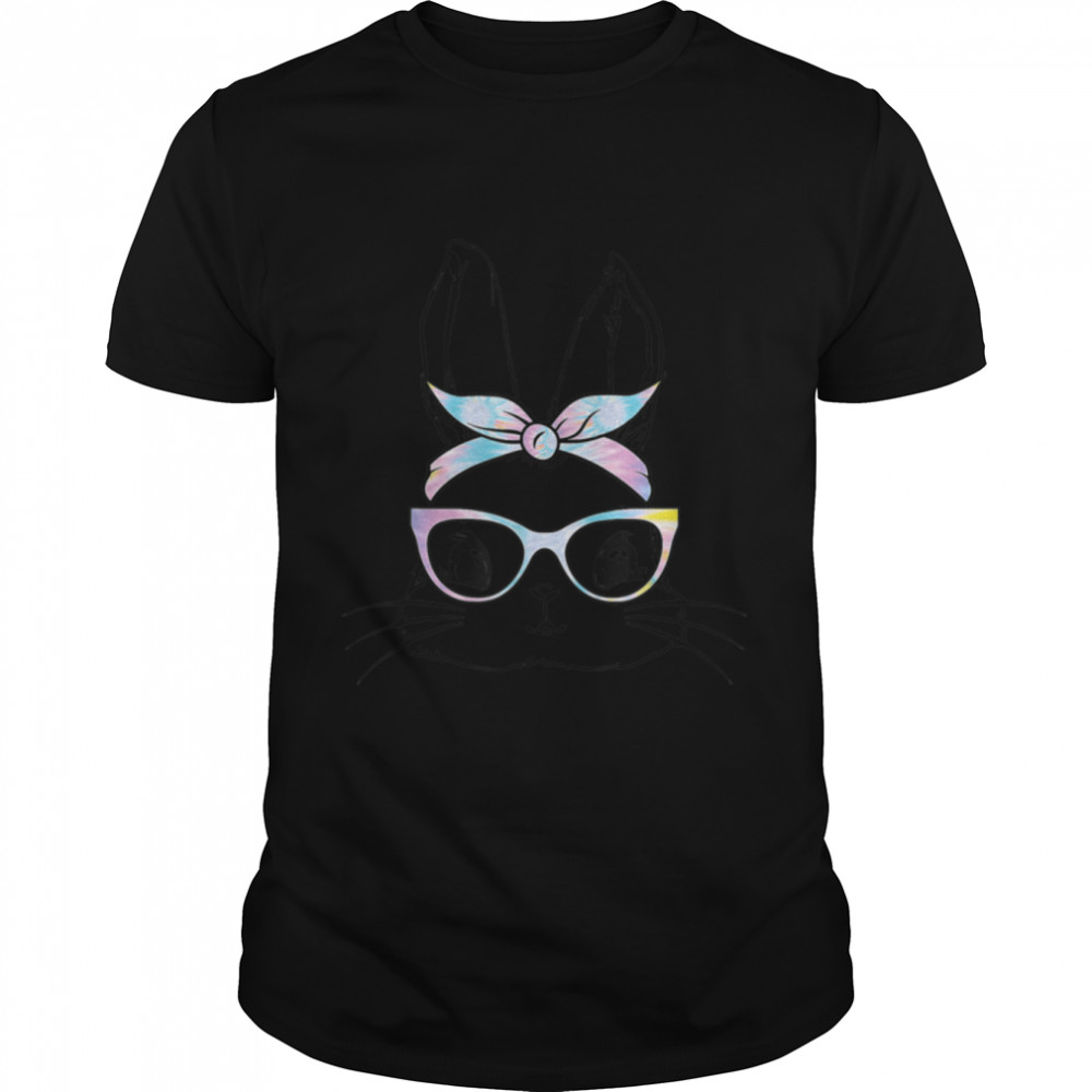Cute Bunny Face Tie Dye Glasses Headband Happy Easter Day T-Shirt B09W8Wlbsk