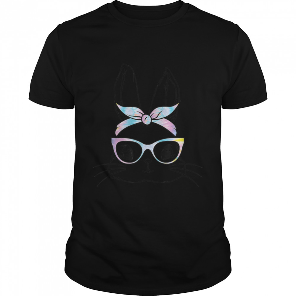 Cute Bunny Face Tie Dye Glasses Headband Happy Easter Day T-Shirt B09W94Vqkz