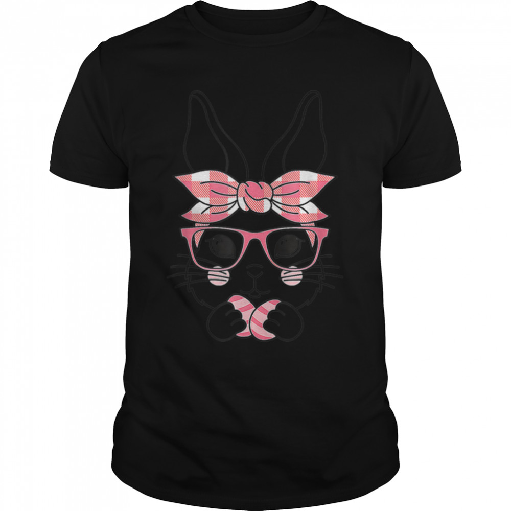 Cute Bunny Rabbit Face Leopard Glasses Girl Happy Easter Day T-Shirt B09W8Zllds