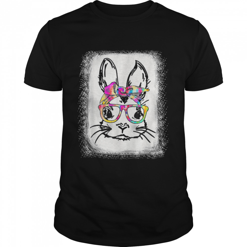 Cute Bunny Rabbit Face Tie Dye Glasses Girl Happy Easter Day T-Shirt B09W8Xj378