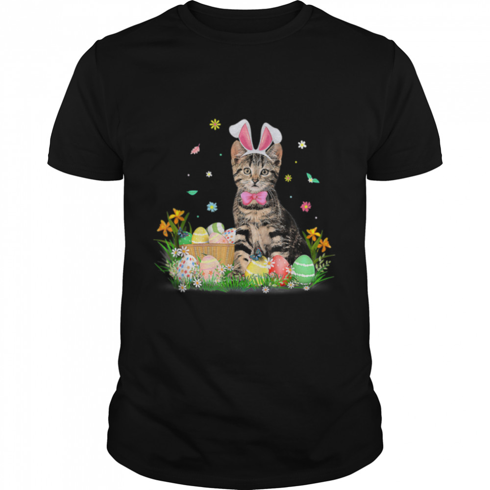 Cute Cat Happy Easter Day Bunny Eggs Costume T-Shirt B09W8Pztlg