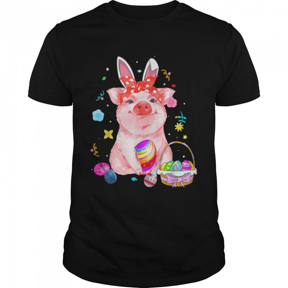 Easter Bunny Spring Pig Bow Egg Hunting Basket Colorful T-Shirt B09W5Wc2Zs
