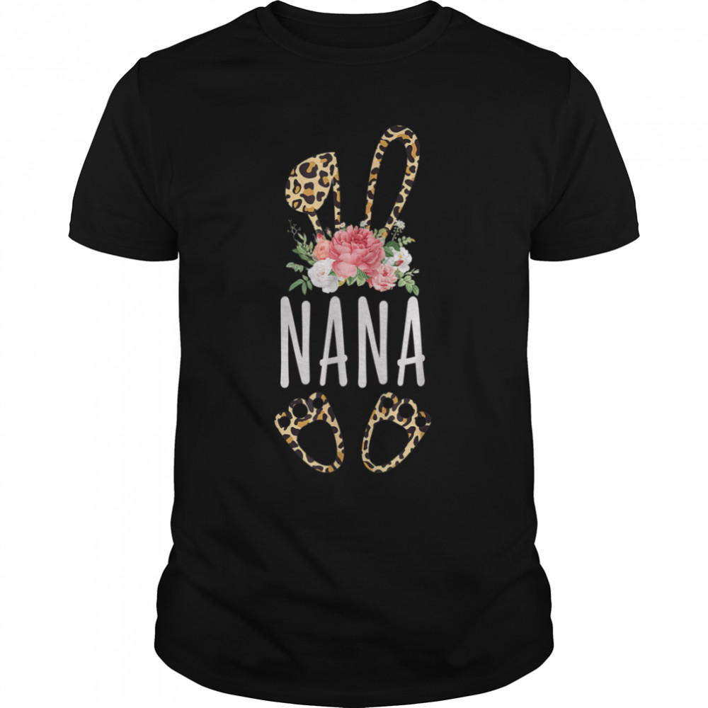 Floral Leopard Nana Bunny Easter Day Mother's Day T-Shirt B09W61HZHL