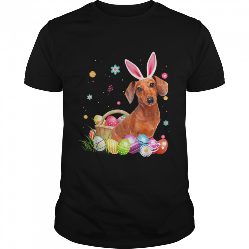 Happy Easter Cute Bunny Dachshund Wearing Bunny Ears Gift T-Shirt B09W8FL76P