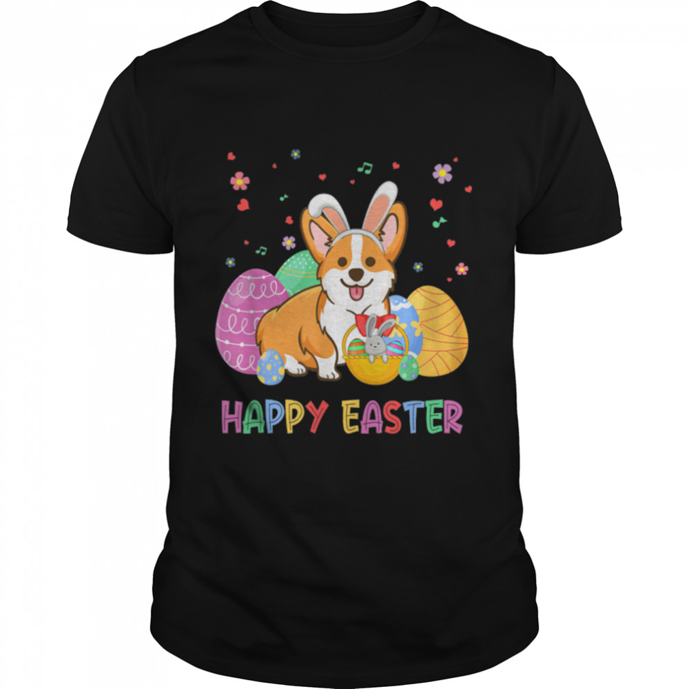 Happy Easter Day Bunny Corgi Dog Cute Dog Puppy Lover T-Shirt B09W5SHBN3