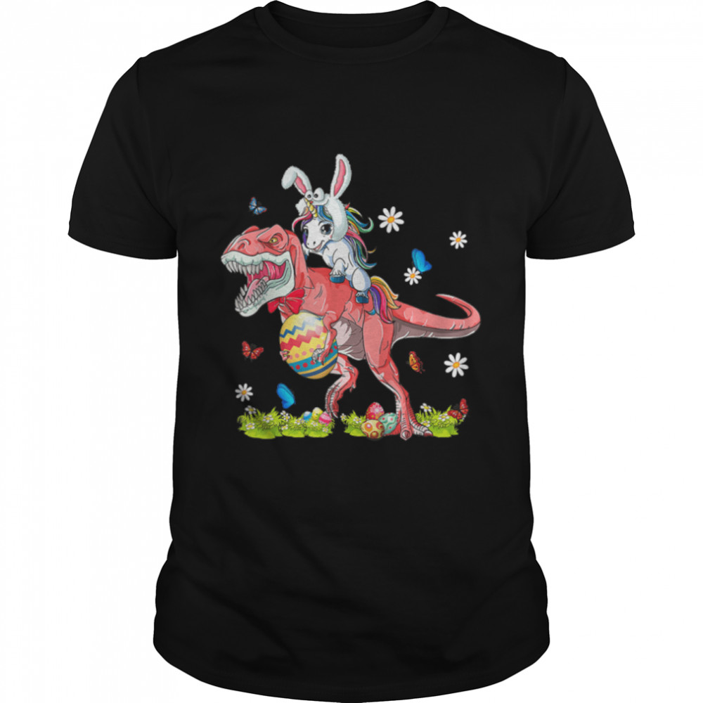 Happy Easter Day Bunny Unicorn Riding T Rex Bunny T-Shirt B09W8W19Nc