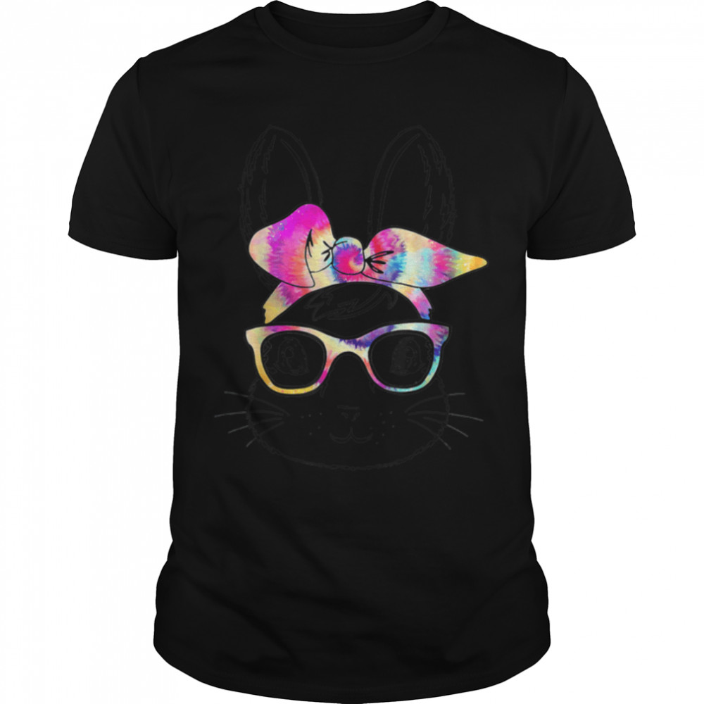 Happy Easter Day Cute Bunny Rabbit Face Tie Dye Glasses Girl T-Shirt B09W95M6P4