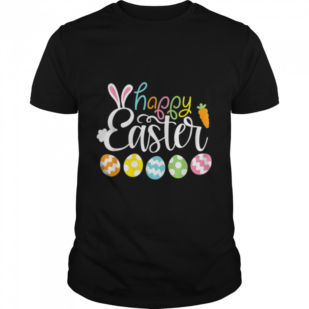 Happy Easter Day Cute Bunny With Eggs Easter Womens Girls T-Shirt B09W93M2Nb