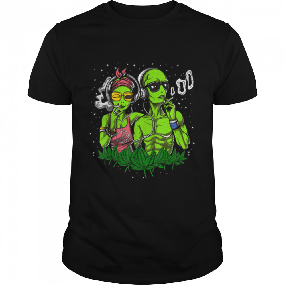 Hippe Aliens Smoking Marijuana Weed Cannabis T-Shirt B09W91Jkjx