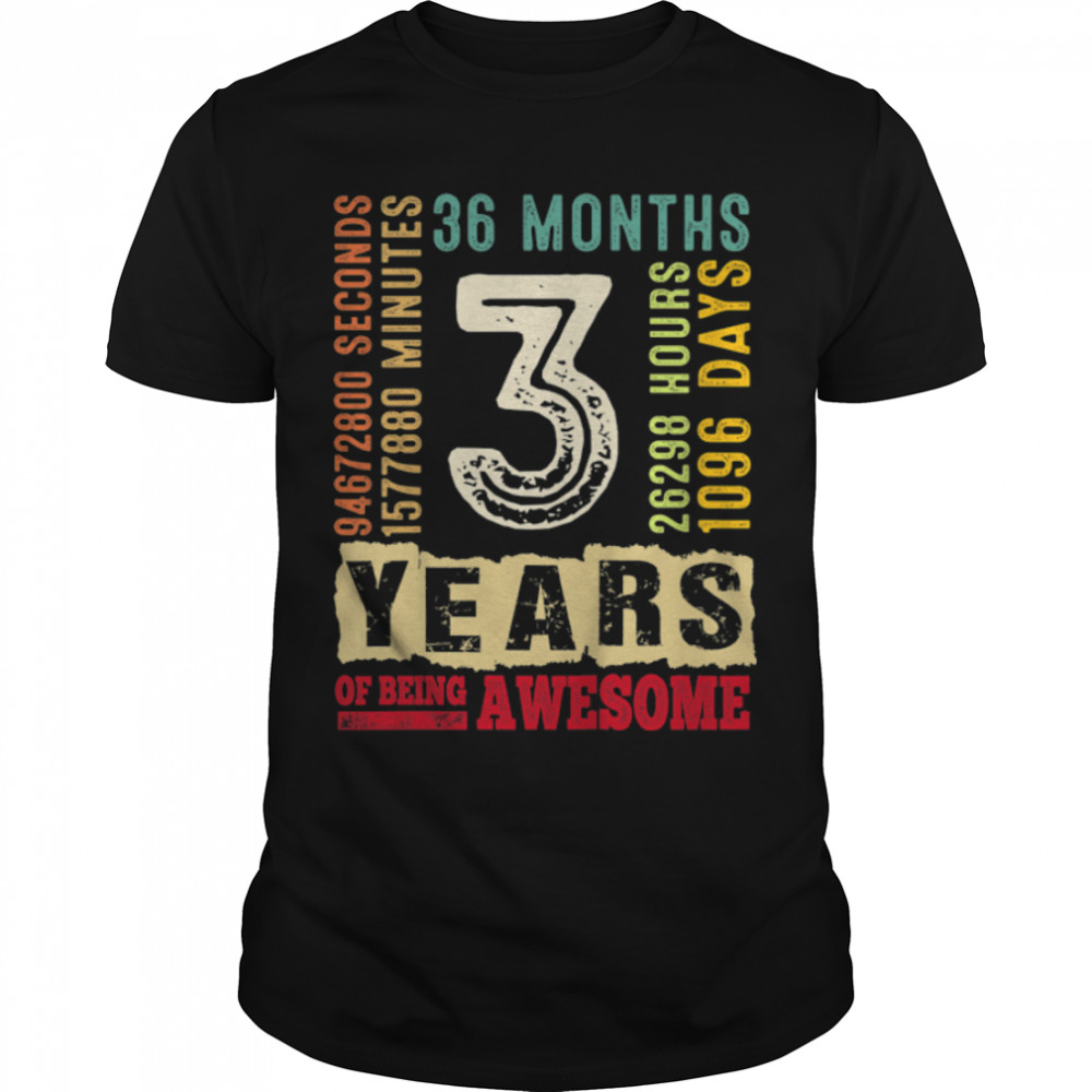 Kids Vintage Retro 3Rd Birthday Outfit 3 Years Of Being Awesome T-Shirt B09Vx5Cmcg