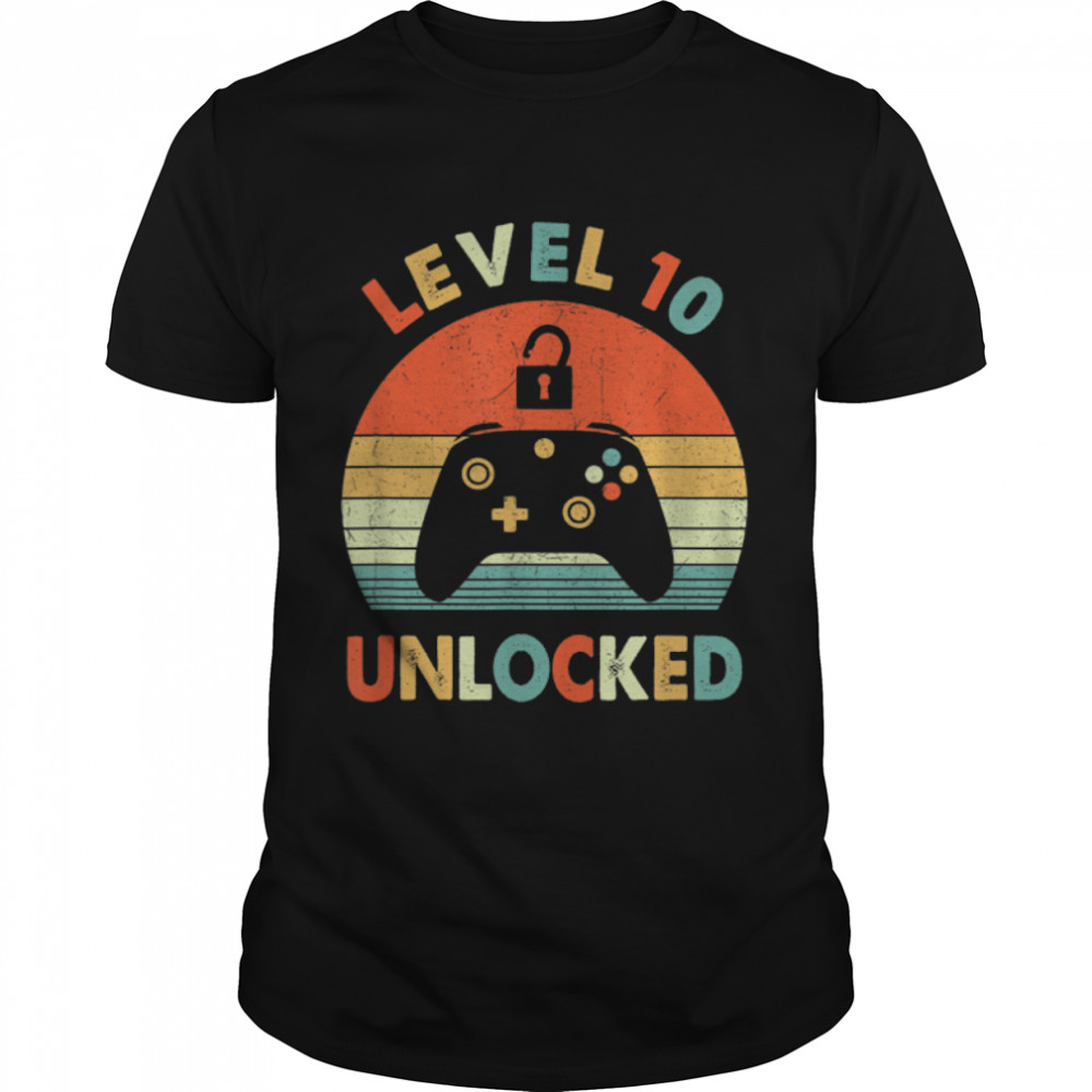 Level 10 Unlocked Vintage Video Gamer 10Th Birthday Gift T-Shirt B09Vx8Hz3Q