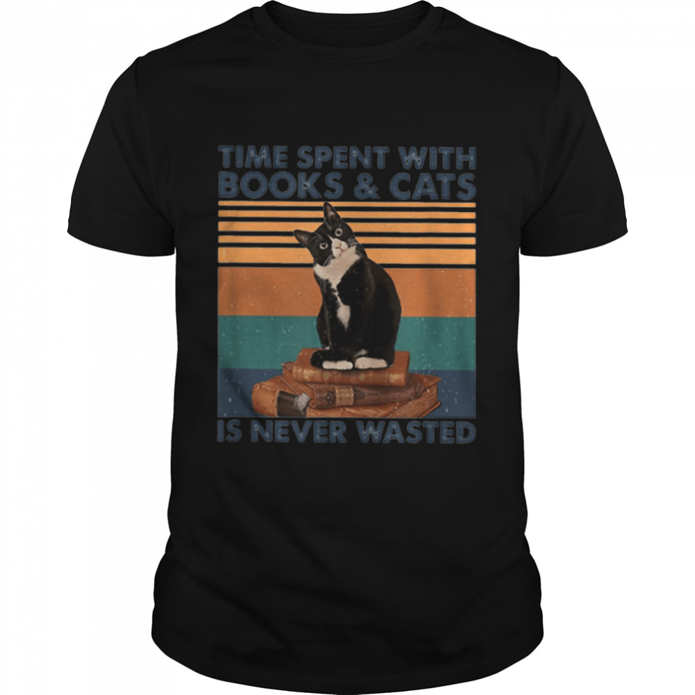 Time Spent With Books And Cats Is Never Wasted Funny T-Shirt B09W8Zwptp