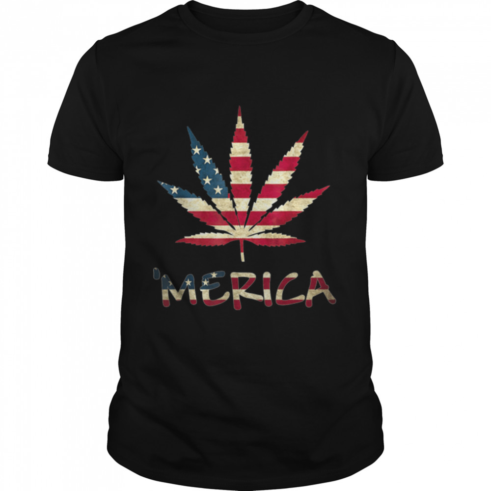 Usa Weed Marijuana Leaf 4Th Of July Cool Canabis T-Shirt B09W8Kzmj2
