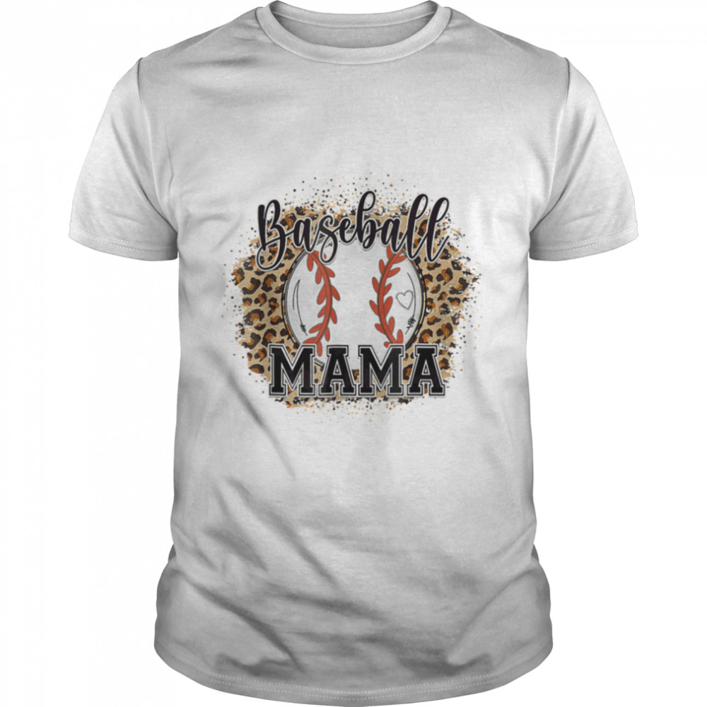 Softball Baseball Mama Leopard Teeball Mom Mother'S Day T-Shirt