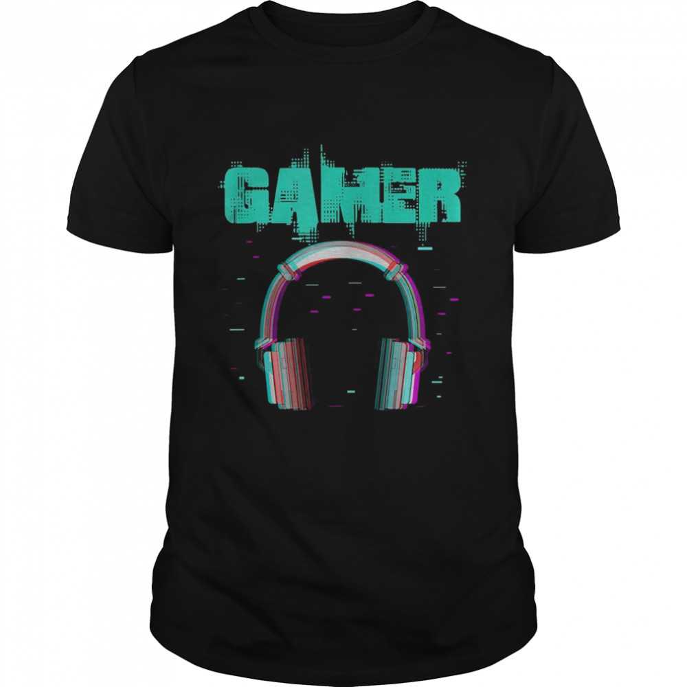 Video Games Player Gamer Headphones Gaming Glitch Gaming Shirt