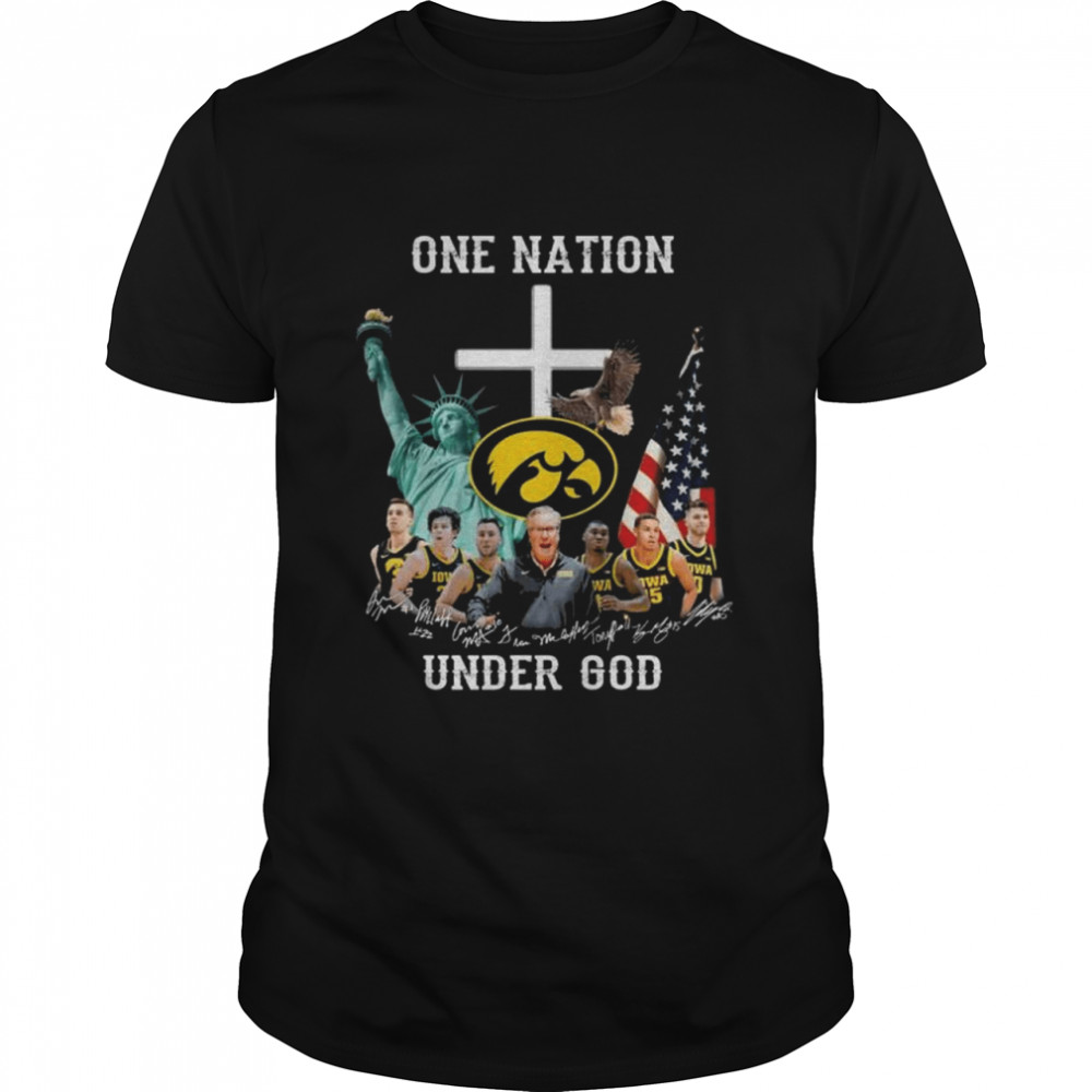 Iowa Hawkeyes Football One Nation Under God American Flag Signatures Shirt