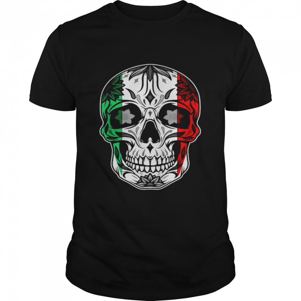 Sugar skull day of the dead cinco de mayo mexican flag shirt