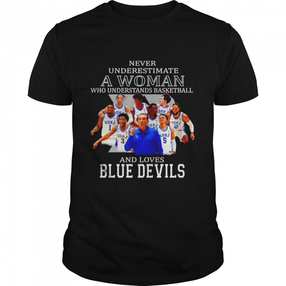 Never Underestimate A Woman Who Understands Basketball And Loves Blue Devils Shirt