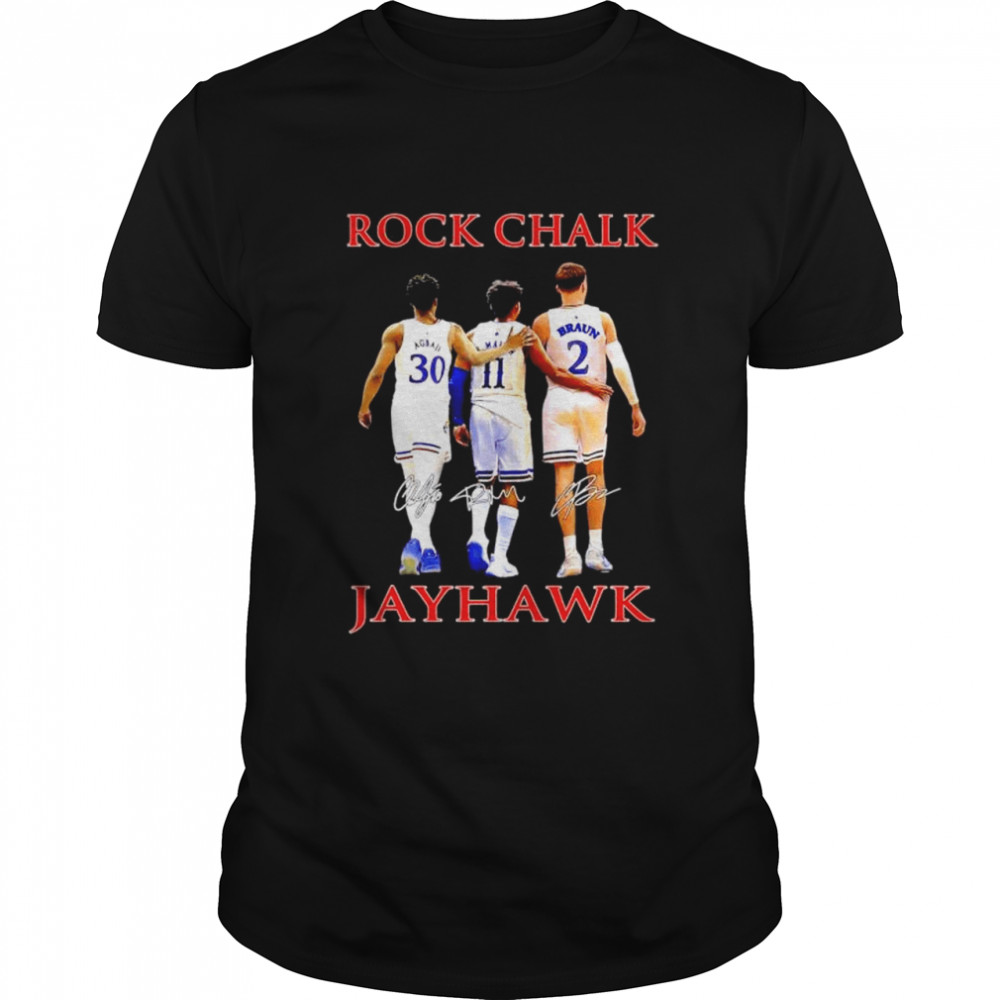 Rock Chalk Ochai Agbaji Remy Martin And Christian Braun Kansas Jayhawks Signatures Shirt