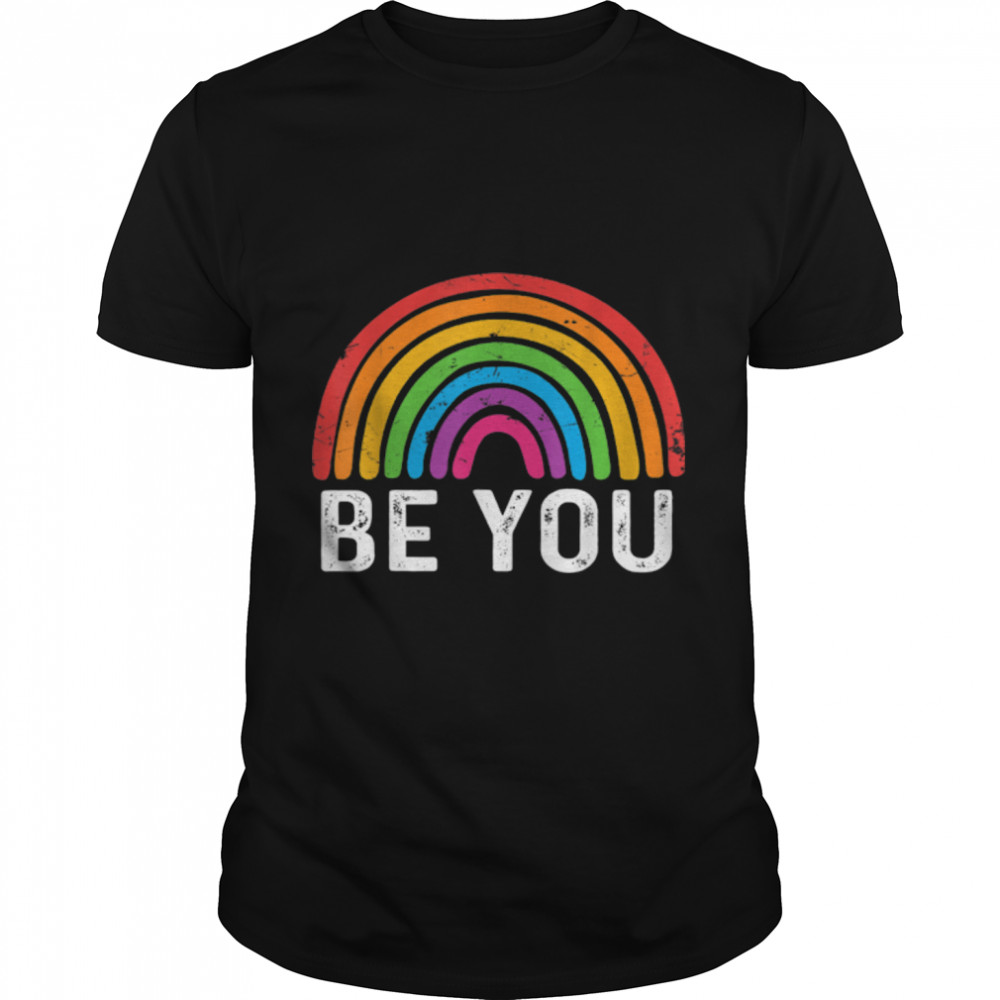 LGBTQ Pride Rainbow Flag Be You Retro Vintage T-Shirt B09WMBMPQD