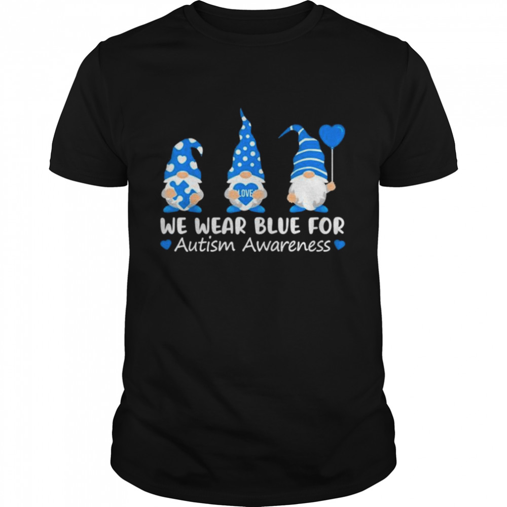 Autism Awareness Gnome In April We Wear Blue Ribbon Puzzle Shirt